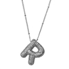 SILVER R RHINESTONE INITIAL NECKLACE