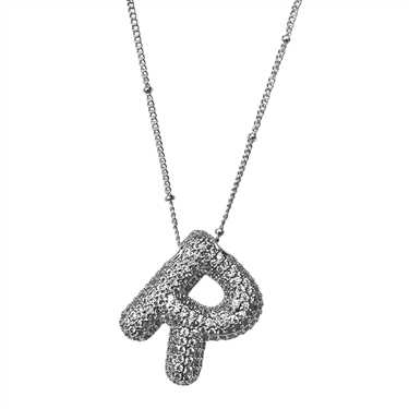 SILVER R RHINESTONE INITIAL NECKLACE
