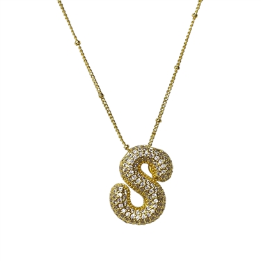 GOLD ''S'' RHINESTONE INITIAL NECKLACE