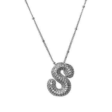 SILVER ''S'' RHINESTONE INITIAL NECKLACE
