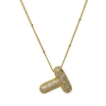 GOLD ''T'' RHINESTONE INTIAL NECKLACE