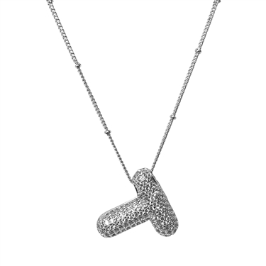 SILVER ''T'' RHINESTONE INITIAL NECKLACE