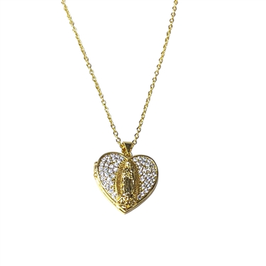 GOLD HEART VIRGIN MARY NECKLACE