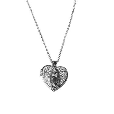 SILVER HEART VIRGIN MARY NECKLACE