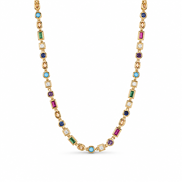 Multicolor Geometric Stone Silver-Tone Necklace