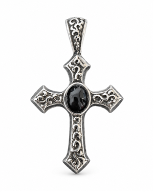 Vintage Black Stone Cross Pendant