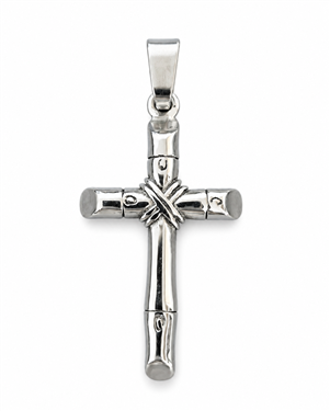 Stainless Steel Bamboo-Style Cross Pendant