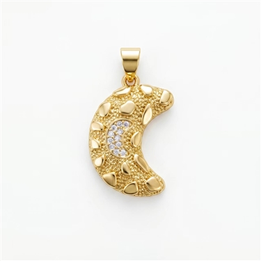 Gold Plated Moon CZ Textured Horn Pendant