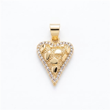 Gold Plated Halo CZ Textured Heart Pendant