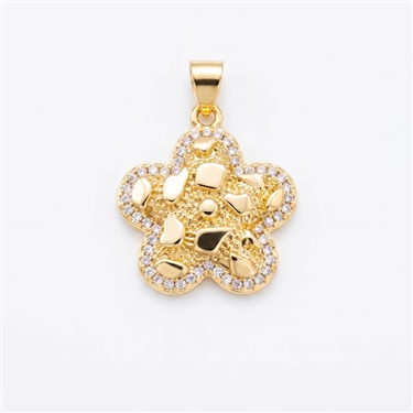 Gold Plated Clover Flower Halo CZ Pendant