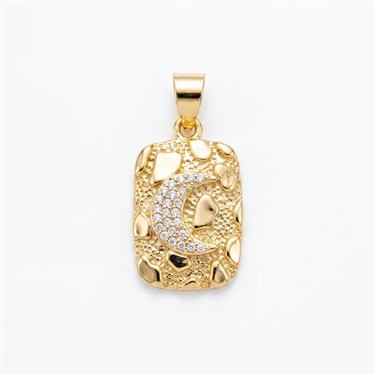 Gold Plated Moon CZ Leopard Tag Pendant