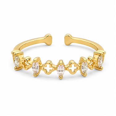Open Ring With Hollow Clover & Inlaid Zircon