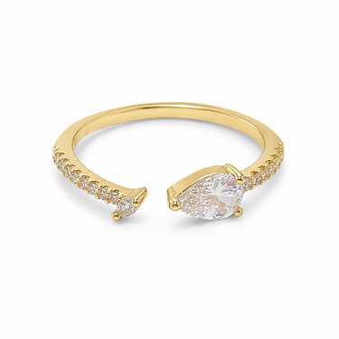With Teardrop Center Stone & Side PavÃ© open Ring