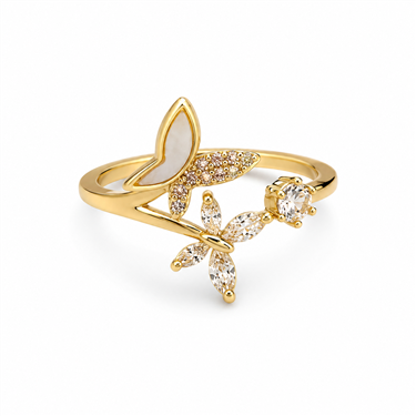 Open Ring With Mother-of-Pearl & Cubic Zirconia Butterfly