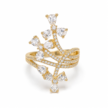 Butterfly Branch Crystal Open Ring