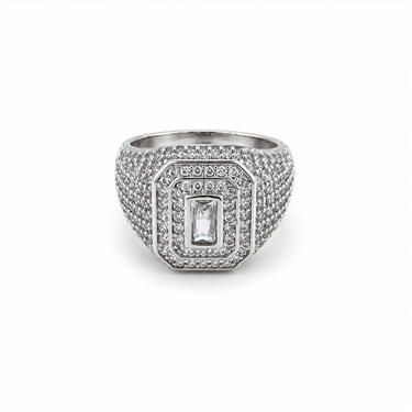 Square Center Stone Multi-layer Pave Silver Ring