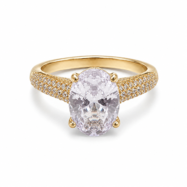 Oval Main Stone Pave Band Adjustable Ring