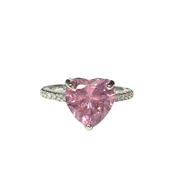 SILVER PINK HEART RING