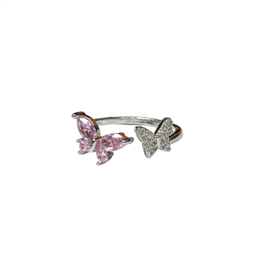SILVER PINK BUTTERFLY RING