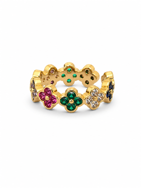 Four-Leaf Flower Rhinestone Open Ring