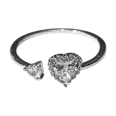 SILVER HEART ADJUSTABLE RING