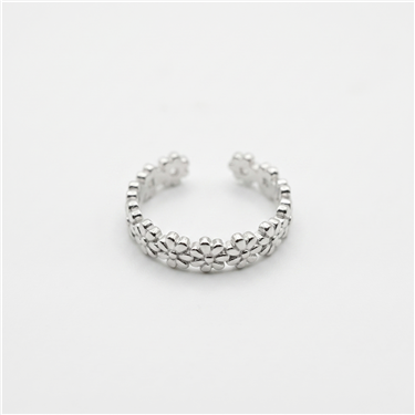 Full Row Daisy Flower Silver Open Adjustable Toe Ring