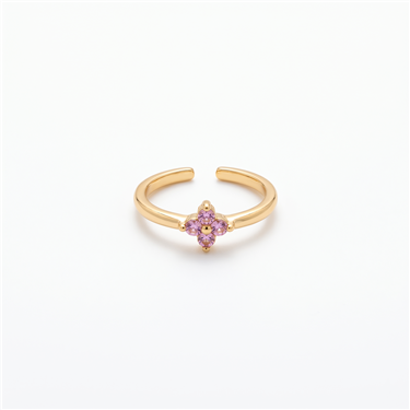 Pink CZ Four Leaf Clover Gold Open Adjustable Toe Ring