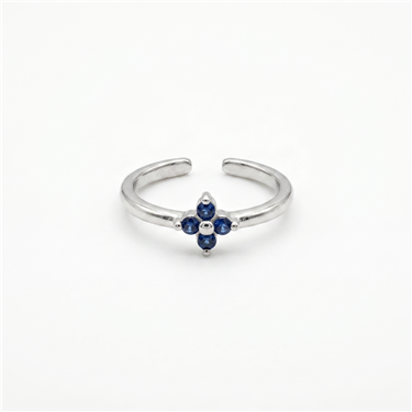 Blue CZ Four Leaf Clover Silver Open Adjustable Toe Ring