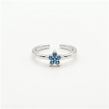 Blue Star CZ Silver Open Adjustable Toe Ring