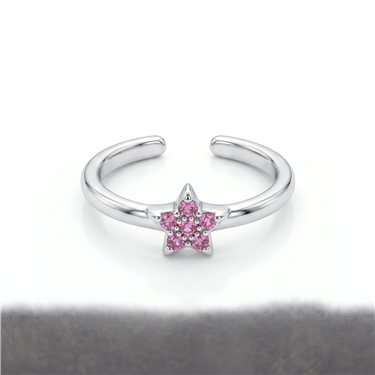 Pink Red Star CZ Silver Open Adjustable Toe Ring