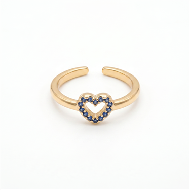 Blue CZ Hollow Heart Open Cuff Toe Ring