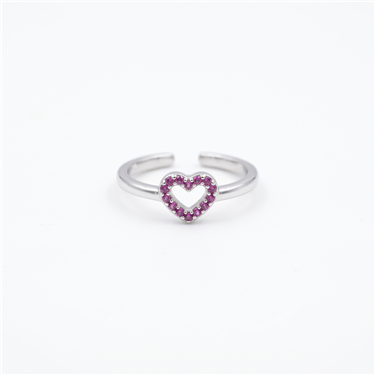 Pink Heart Hollow CZ Silver Open Adjustable Toe Ring