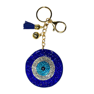 GOLD DISC SHAPE EVIL EYES KEYCHAIN