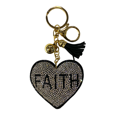 WHITE ''FAITH'' HEART KEYCHAIN