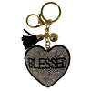 BLACK ''BLESSED'' HEART KEYCHAIN