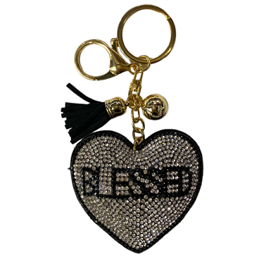 BLACK ''BLESSED'' HEART KEYCHAIN