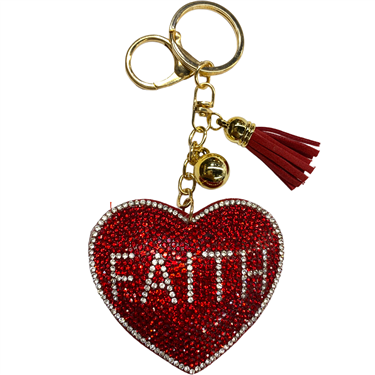 RED ''FAITH'' HEART KEYCHAIN