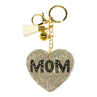 WHITE MOM HEART KEYCHAIN