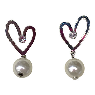 SILVER STUD HEART EARRING