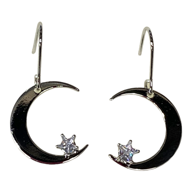 SILVER MOON FISHHOOK EARRING