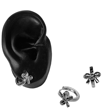 SILVER BOW HUGGIE EARRING