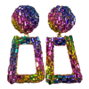 RAINBOW EXAGGERATED METAL RECTANGLE EARRING