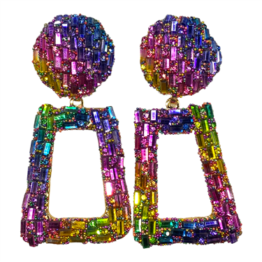 RAINBOW EXAGGERATED METAL RECTANGLE EARRING