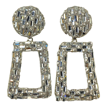 SILVER EXAGGERATED METAL RECTANGLE EARRING