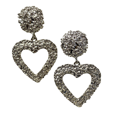 SILVER EXAGGERATED METAL HEART EARRING