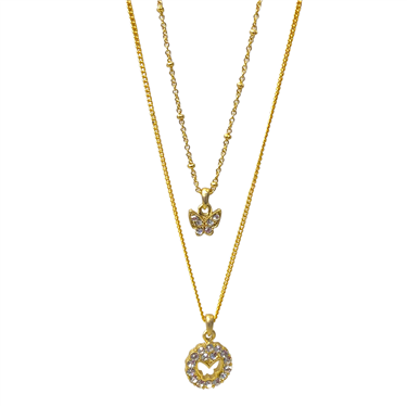GOLD DOUBLE BUTTERFLY NECKLACE SET