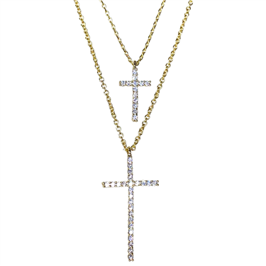 SILVER CROSS DOUBLE LAYER NECKLACE