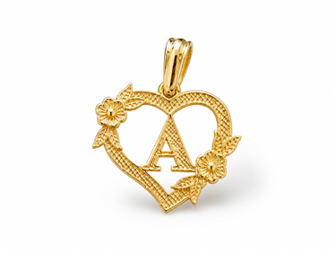 Hollow Floral Letter A Heart Pendant