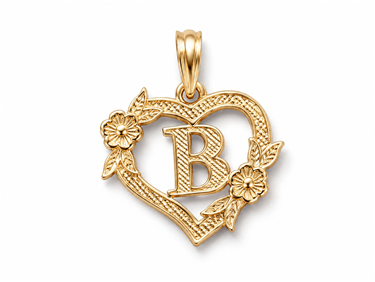 Hollow Floral Letter B Heart Pendant