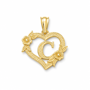 Hollow Floral Letter C Heart Pendant